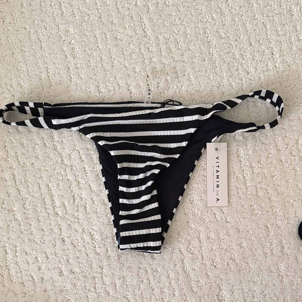 Vitamin A black and white Striped cheeky Bikini Bottom size S new with tags
